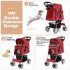 imageGiantex Folding Dog Stroller for Small Medium Dogs Cats Puppy 4 Lockable Wheels Cat Stroller Pet Travel Carrier Strolling Cart Safety Belt Removable Liner and Storage Basket RedRed