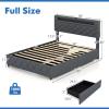 imageGiantex Full Size Bed Frame with Storage Headboard and 4 Drawers Modern Upholstered Platform Bed with Charging Station ampamp Led Lights Storage Bed Full wWood Slat Support No Box Spring Needed GreyFull
