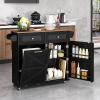 imageGiantex Kitchen Island Cart with Hidden Tilt Out Trash Can Cabinet Drop Leaf 2 Drawers Towel Rack Rolling Mobile Breakfast Bar Table Wood Kitchen Storage Cart on Wheels White ampamp NaturalBlack  Natural