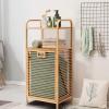 imageGiantex Laundry Hamper TiltOut Laundry Linen Hamper Bamboo Freestanding Clothes Basket WShelf ampamp Removable Liner Storage Laundry Shelf for Bathroom Living Room Bedroom NaturalNaturalGreen