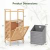 imageGiantex Laundry Hamper TiltOut Laundry Linen Hamper Bamboo Freestanding Clothes Basket WShelf ampamp Removable Liner Storage Laundry Shelf for Bathroom Living Room Bedroom NaturalNaturalGray