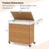 imageGiantex Laundry Hamper with Wheels and Lid 125L Rattan Clothes Hamper with 2 Removable Liner Bags ampamp Handle 3Section Foldable Laundry Sorter Rolling Wicker Laundry Basket for BathroomBlackNatural