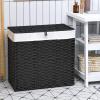 imageGiantex Laundry Hamper with Wheels and Lid 125L Rattan Clothes Hamper with 2 Removable Liner Bags ampamp Handle 3Section Foldable Laundry Sorter Rolling Wicker Laundry Basket for BathroomBlackBlack