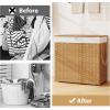imageGiantex Laundry Hamper with Wheels and Lid 125L Rattan Clothes Hamper with 2 Removable Liner Bags ampamp Handle 3Section Foldable Laundry Sorter Rolling Wicker Laundry Basket for BathroomBlackNatural