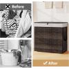 imageGiantex Laundry Hamper with Wheels and Lid 125L Rattan Clothes Hamper with 2 Removable Liner Bags ampamp Handle 3Section Foldable Laundry Sorter Rolling Wicker Laundry Basket for BathroomBlackBrown