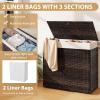 imageGiantex Laundry Hamper with Wheels and Lid 125L Rattan Clothes Hamper with 2 Removable Liner Bags ampamp Handle 3Section Foldable Laundry Sorter Rolling Wicker Laundry Basket for BathroomBlackBrown