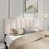imageGiantex Linen Upholstered Headboard Adjustable Width Button Tufted Headboard Only with Solid Wood Legs Attach Frame Modern Headboards for Queen Full Size Bed BeigeBeige