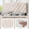 imageGiantex Linen Upholstered Headboard Adjustable Width Button Tufted Headboard Only with Solid Wood Legs Attach Frame Modern Headboards for Queen Full Size Bed BeigeBeige