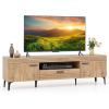 imageGiantex Mid Century Modern TV Stand for Tvs up to 65quot Wood Entertainment Center with Storage Cabinets Drawer Cable Hole Metal Legs Media TV Console Table for Living Room Bedroom Oak