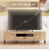 imageGiantex Mid Century Modern TV Stand for Tvs up to 65quot Wood Entertainment Center with Storage Cabinets Drawer Cable Hole Metal Legs Media TV Console Table for Living Room Bedroom Oak