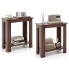 imageGiantex Narrow End Table 2Tier Side Table with Open Storage Shelf Retro Wood Sofa Table Bedside Tables for Small Spaces Slim Nightstand for Living Room Bedroom Easy Assembly WhiteWalnut