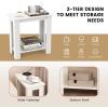 imageGiantex Narrow End Table 2Tier Side Table with Open Storage Shelf Retro Wood Sofa Table Bedside Tables for Small Spaces Slim Nightstand for Living Room Bedroom Easy Assembly WhiteWhite