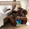 imageGiantex Narrow Nightstand with 2 Drawers Solid Wood Side Table with PullOut Tray Cable Hole ampamp Slots Small Bedside Table with for Small Spaces Living Room Bedroom Walnut