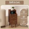 imageGiantex Narrow Nightstand with 2 Drawers Solid Wood Side Table with PullOut Tray Cable Hole ampamp Slots Small Bedside Table with for Small Spaces Living Room Bedroom Walnut