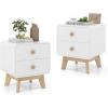 imageGiantex Night Stand with 2 Drawers Mid Century Modern Bedside Table with Cute Round Knobs Wooden Side End Table with Solid Rubber Wood Legs Small Nightstand for Kids Bedroom Dorms WhiteWhite