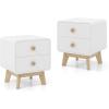 imageGiantex Night Stand with 2 Drawers Mid Century Modern Bedside Table with Cute Round Knobs Wooden Side End Table with Solid Rubber Wood Legs Small Nightstand for Kids Bedroom Dorms WhiteWhite
