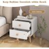 imageGiantex Night Stand with 2 Drawers Mid Century Modern Bedside Table with Cute Round Knobs Wooden Side End Table with Solid Rubber Wood Legs Small Nightstand for Kids Bedroom Dorms WhiteWhite