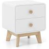 imageGiantex Night Stand with 2 Drawers Mid Century Modern Bedside Table with Cute Round Knobs Wooden Side End Table with Solid Rubber Wood Legs Small Nightstand for Kids Bedroom Dorms WhiteWhite