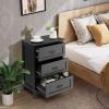 imageGiantex Nightstand with 3 Drawers Bedside Table with Exquisite Metal Handles Accent Table Sofa Side Table with Antitoppling Device for Bedroom Study BlackBlack