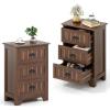 imageGiantex Nightstand with 3 Drawers Bedside Table with Exquisite Metal Handles Accent Table Sofa Side Table with Antitoppling Device for Bedroom Study BlackWalnut