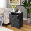imageGiantex Nightstand with 3 Drawers Bedside Table with Exquisite Metal Handles Accent Table Sofa Side Table with Antitoppling Device for Bedroom Study BlackBlack