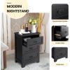 imageGiantex Nightstand with 3 Drawers Bedside Table with Exquisite Metal Handles Accent Table Sofa Side Table with Antitoppling Device for Bedroom Study BlackBlack
