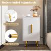 imageGiantex Nightstand with Charging Station Narrow End Table with 2 Drawers ampamp Metal Gold Legs Small Sofa Side Table w 2 USB Ports and 3 Outlets Modern Night Stand for Small Spaces Rustic BrownWhite