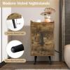 imageGiantex Nightstand with Charging Station Narrow End Table with 2 Drawers ampamp Metal Gold Legs Small Sofa Side Table w 2 USB Ports and 3 Outlets Modern Night Stand for Small Spaces Rustic BrownRustic Brown
