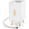 imageGiantex Nightstand with Charging Station Narrow End Table with 2 Drawers ampamp Metal Gold Legs Small Sofa Side Table w 2 USB Ports and 3 Outlets Modern Night Stand for Small Spaces Rustic BrownWhite