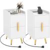 imageGiantex Nightstand with Charging Station Narrow End Table with 2 Drawers ampamp Metal Gold Legs Small Sofa Side Table w 2 USB Ports and 3 Outlets Modern Night Stand for Small Spaces Rustic BrownWhite