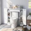 imageGiantex Over The Toilet Storage Cabinet with 2 Doors and Adjustable Shelves SpaceSaving Rack Bathroom Shelf with Paper Holder Freestanding Bathroom Storage Over The Toilet for Small Space White8x35x39