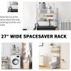 imageGiantex OverTheToilet Storage Space Saver Bathroom Metal Spacesaver Rack with 2 Tier Rack Hooks and Adjustable Feet Multifunctional Toilet SpaceSaving Storage