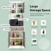 imageGiantex Pantry Organizers and Storage Tall Buffet Hutch Cabinet with Drawer Cabinet Shelf High Cupboard Sideboard Stationary Microwave Stand Wood Countertop White ampamp NaturalWhite  Natural