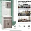 imageGiantex Pantry Organizers and Storage Tall Buffet Hutch Cabinet with Drawer Cabinet Shelf High Cupboard Sideboard Stationary Microwave Stand Wood Countertop White ampamp NaturalWhite  Natural