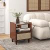 imageGiantex Rattan Nightstand with Drawer Set of 2 Boho Bamboo Bedside Table with Tempered Glass Top and Solid Wood Legs 20quot End Side Table with Storage Night Stand for Bedroom Living Room NaturalWalnut