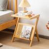 imageGiantex Rattan Side Table Set of 2 Boho Nightstand with Glass Top ampamp Magazine Rack End Table with Storage Bamboo Bedside Table for Small Space Living Room Bedroom NaturalNatural