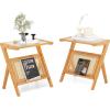 imageGiantex Rattan Side Table Set of 2 Boho Nightstand with Glass Top ampamp Magazine Rack End Table with Storage Bamboo Bedside Table for Small Space Living Room Bedroom NaturalNatural