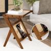 imageGiantex Rattan Side Table Set of 2 Boho Nightstand with Glass Top ampamp Magazine Rack End Table with Storage Bamboo Bedside Table for Small Space Living Room Bedroom NaturalWalnut
