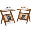 imageGiantex Rattan Side Table Set of 2 Boho Nightstand with Glass Top ampamp Magazine Rack End Table with Storage Bamboo Bedside Table for Small Space Living Room Bedroom NaturalWalnut