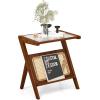 imageGiantex Rattan Side Table Set of 2 Boho Nightstand with Glass Top ampamp Magazine Rack End Table with Storage Bamboo Bedside Table for Small Space Living Room Bedroom NaturalWalnut