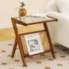 imageGiantex Rattan Side Table Set of 2 Boho Nightstand with Glass Top ampamp Magazine Rack End Table with Storage Bamboo Bedside Table for Small Space Living Room Bedroom NaturalWalnut