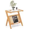 imageGiantex Rattan Side Table Set of 2 Boho Nightstand with Glass Top ampamp Magazine Rack End Table with Storage Bamboo Bedside Table for Small Space Living Room Bedroom NaturalNatural