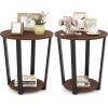 imageGiantex Round End Table 2Tier Side Sofa Table with Open Storage Shelf and Metal Frame Industrial Nightstand Bedside Table for Living Room Bedroom Small Space Accent Furniture WalnutWalnut