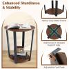 imageGiantex Round End Table 2Tier Side Sofa Table with Open Storage Shelf and Metal Frame Industrial Nightstand Bedside Table for Living Room Bedroom Small Space Accent Furniture WalnutWalnut