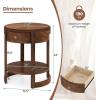 imageGiantex Round Side Table 2Tier Wooden End Table with Drawer and Shelf Vintage Wood Grain Finish Retro Circle Night Stand for Living Room Bedroom WalnutWalnut