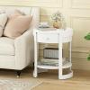 imageGiantex Round Side Table 2Tier Wooden End Table with Drawer and Shelf Vintage Wood Grain Finish Retro Circle Night Stand for Living Room Bedroom WalnutWhite