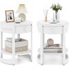 imageGiantex Round Side Table 2Tier Wooden End Table with Drawer and Shelf Vintage Wood Grain Finish Retro Circle Night Stand for Living Room Bedroom WalnutWhite