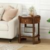 imageGiantex Round Side Table 2Tier Wooden End Table with Drawer and Shelf Vintage Wood Grain Finish Retro Circle Night Stand for Living Room Bedroom WalnutWalnut
