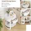 imageGiantex Round Side Table 2Tier Wooden End Table with Drawer and Shelf Vintage Wood Grain Finish Retro Circle Night Stand for Living Room Bedroom WalnutWhite