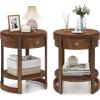 imageGiantex Round Side Table 2Tier Wooden End Table with Drawer and Shelf Vintage Wood Grain Finish Retro Circle Night Stand for Living Room Bedroom WalnutWalnut